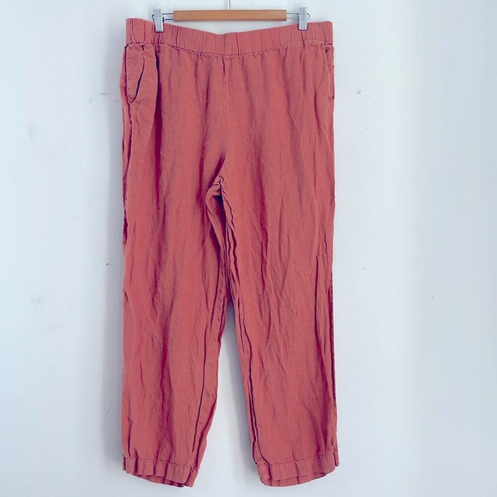 Lou & Grey 100% linen wide leg cropped lagenlook pants sz L